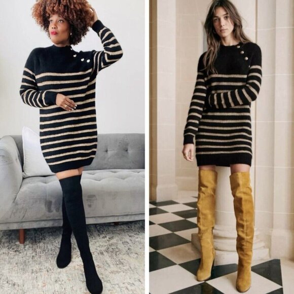 Sezane Dresses & Skirts - NWT Sezana Robe Tessa Merino Wool Blend Black Striped Sweater Dress Women’s Sz S